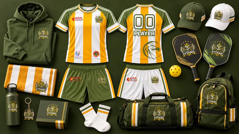 Tumakuru Titans kit and merchandise: jerseys, shorts, hoodie, caps, paddles, bags, bottle and towel