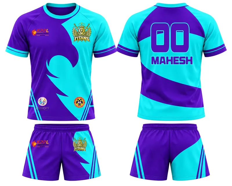 Option 2: violet and aqua jersey with eagle-wing cut